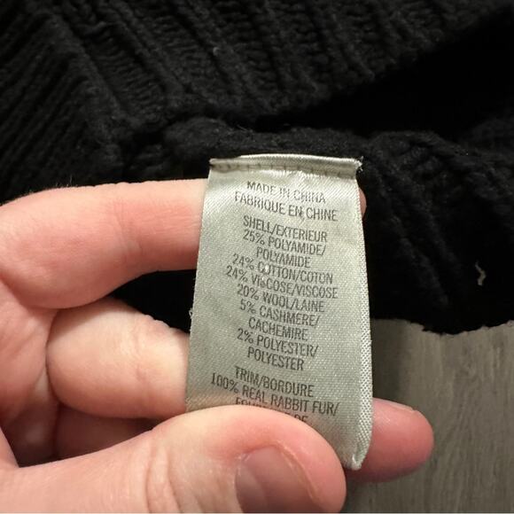 Theory Wool Cashmere Rabbit‎ Fur Black Knit Toggle Front Sweater Cardigan Sz XS - Picture 5 of 10